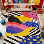 Pop Art Rugs for Living Room - Colorful Abstract Area Rugs 7x10, Hippie Aesthetic Funky High Traffic Lightweight Extra Large Carpet Home Decor #C012