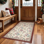 jinchan Elora 3x5 Floral Rug for Entryway Washable Kitchen Rug Vintage Romance Design Small Mat Non Slip Indoor Doormat Lightweight Low-Profile Throw Carpet for Bathroom Laundry Room, Red/Beige