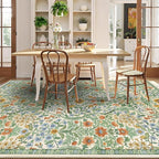 Floral Washable 6x9 Area Rug，Grass Green Boho Rugs for Living Room, Soft Low-Pile Non-Slip Stain Resistant & Non-Shedding Carpet for Bedroom, Dining Room, Office, Entryway, Nursery