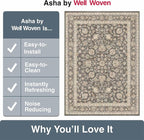 Well Woven Asha Rome Charcoal Brown 9'10" x 13' Area Rug - Oriental Floral Pattern, Easy Clean, Floor-Friendly Backing - for Living Room, Bedroom, and Dining Room