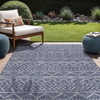 Beverly Rug Waikiki Indoor Outdoor Rug 5x7, Washable Outside Carpet for Patio, Deck, Porch, Trellis Area Rug, Water Resistant, Blue - White