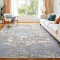 WITSHOCK Abstract Dining Room Rugs for Under Table: 7x9 Washable Blue Area Rug for Living Room, Low Pile Non-Slip Rugs for Bedroom Under Bed - Neutral Modern Decor & Stain Resistance - Blue/Multi