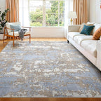 WITSHOCK Abstract Dining Room Rugs for Under Table: 7x9 Washable Blue Area Rug for Living Room, Low Pile Non-Slip Rugs for Bedroom Under Bed - Neutral Modern Decor & Stain Resistance - Blue/Multi