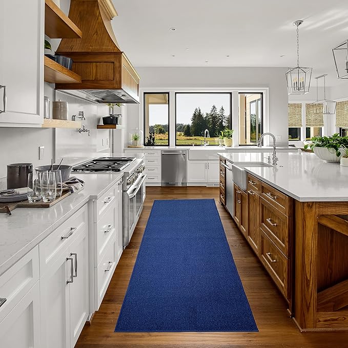 Custom Made Runner Rug Low Pile with Rubber Backing for Kitchen Foyer Hallway Entry Choose Your Length Size 26 Inch Wide Solid and Plain Dark Blue Color (2 feet x 26 inch)