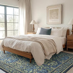 Bavni Floral Dark Blue Area Rugs 6x9, Vintage Boho Carpet Machine Washable, Non Slip Soft Low Pile Thin Rug for Bedroom, Living Room, Dining Room, Nursery