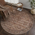 HUGEAR Round Rug 5ft Entryway Rugs Machine Washable Brick Red Hallway Area Rug 5x5 Small Circle Accent Rug Floral Low Pile Carpet Soft Throw Rug Living Room Office Laundry Room Entrance Non Slip