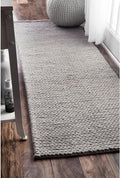 nuLOOM 2x6 Penelope Wool Braided Handmade Area Rug, Light Grey, Solid Rustic Farmhouse Style, For Bedroom, Living Room, Hallway, Entryway
