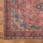 Bloom Rugs Washable Non-Slip 10 ft Runner - Red/Teal Blue/Yellow Traditional Medallion Runner for Entryway, Hallway, Bathroom, and Kitchen - Exact Size: 2.5' x 10'