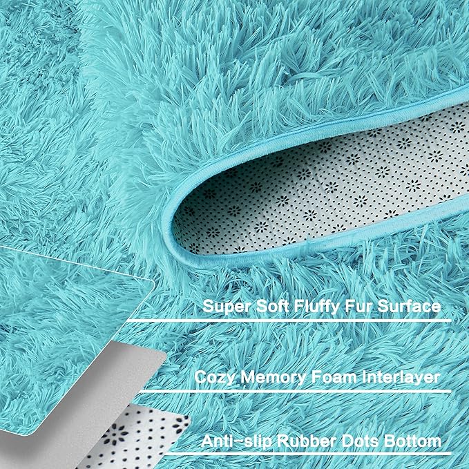 Andency 6x9 Area Rugs Blue, Large Shag Fluffy Soft Shaggy Rugs for Living Room Bedroom, Non-Slip Thick Plush Carpet for Kids Girls and Boys, Dorm Nursery Home Decor Aesthetic