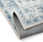 Blue Area Rug 6x9 Washable Vintage Carpet for Living Room Bedroom Large Soft Retro Low Pile Thin Indoor Rug Non Slip Oriental Medallion Floor Cover for Dining Room Office