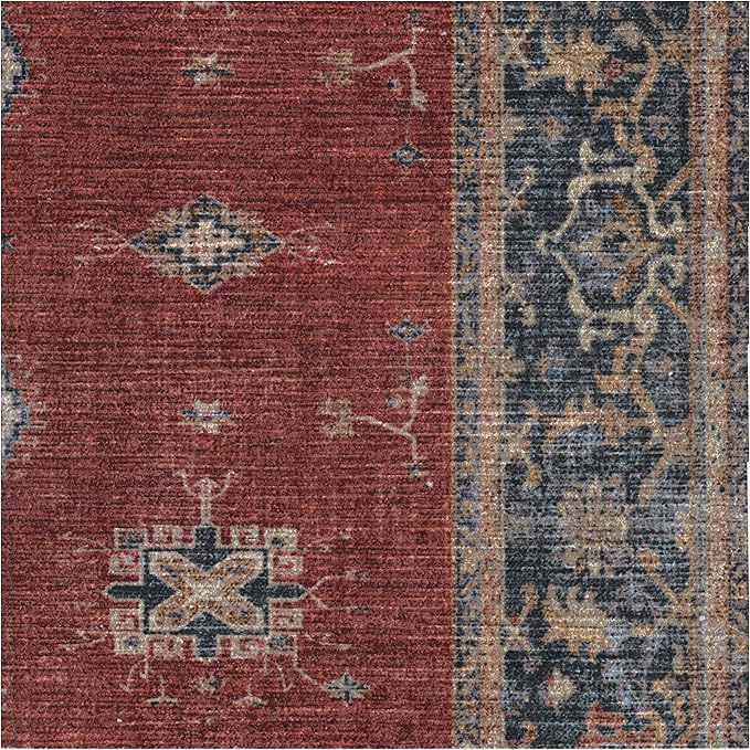 RUGGABLE Washable Vintage Area Rug – Verena Amber Red 3x5, Stain-Resistant, Non-Slip – Small Machine Washable Rugs for Living Room, Bedroom, Hallway, Entryway & Office–with Standard Pad