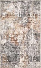 Washable Area Rug: 3x5 ft Abstract Small Rugs for Entryway Kitchen Living Room Bedroom - Non Slip Modern Neutral Carpet Indoor Front Door - Grey Brown