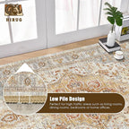 Washable Area Rug 8' x 10' Vintage Traditional Persian Mat - Foldable Distressed Non-Slip Machine Washable Carpet for Living Room Bedroom Kitchen Home Decor - Dove Gray and Coral