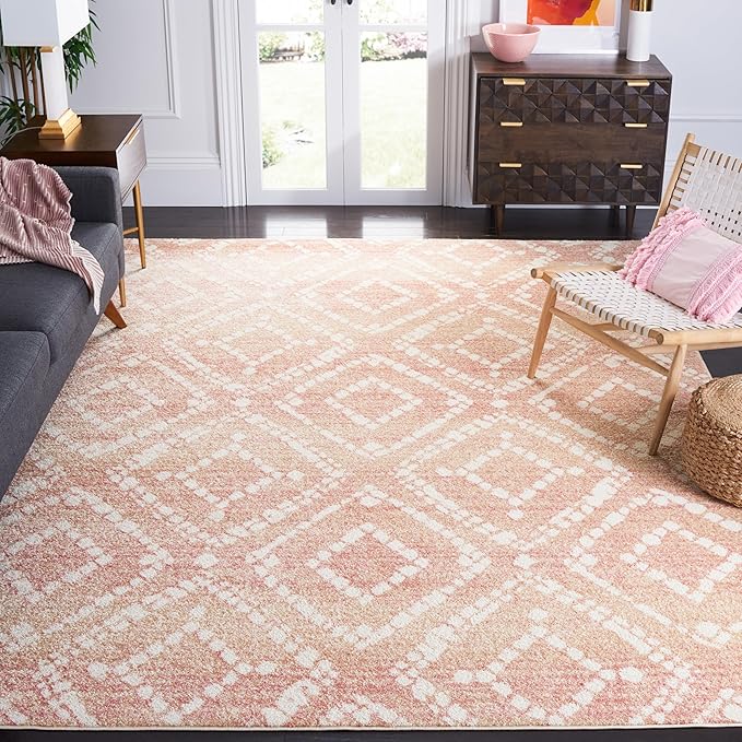 SAFAVIEH Adirondack Collection Area Rug - 9' x 12', Rose & Gold, Modern Diamond Distressed Design, Non-Shedding & Easy Care, Ideal for High Traffic Areas in Living Room, Bedroom (ADR131Q)
