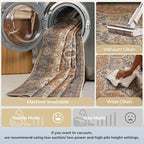 Kokia 9x12 Washable Area Rugs Terracotta with Vintage Orient Design, Soft Rug for Living Room or Bedroom, Non-Slip Low Pile Stain Resistance Features, Distressed Medallion Pattern