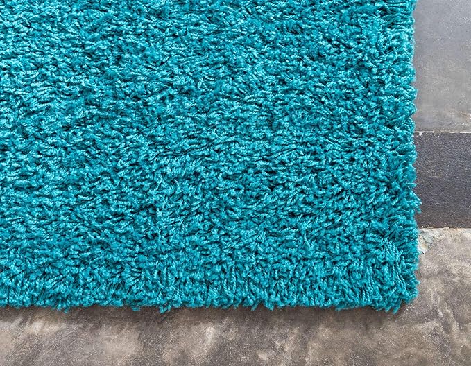 Unique Loom Solid Shag Collection Area Rug (9' x 12' 2" Rectangle, Deep Aqua Blue)