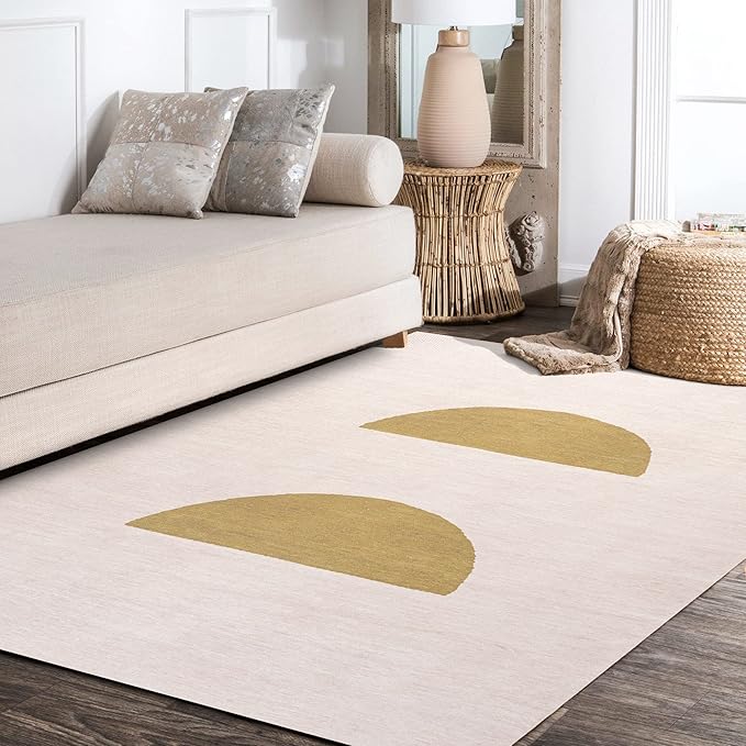 JONATHAN Y Machine Washable Cream/Moss Indoor Area Rug 4X6 ft, Luola Minimalist Geometric for Living Room, Bedroom, Kitchen, Office, Easy-Cleaning, High Traffic, Pet-Friendly, Non-Shedding WSH112A-4