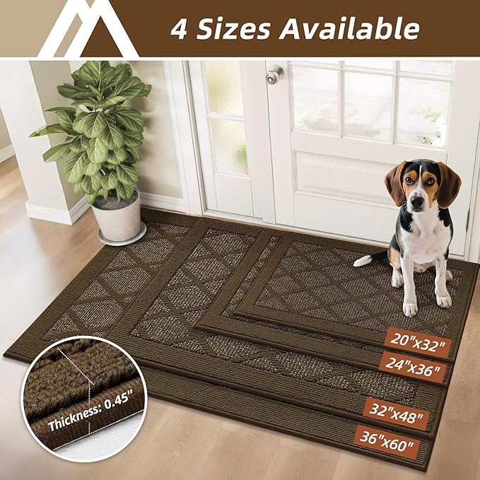 COSY HOMEER Non-Slip Door Mat 24"x36", Entryway Rugs Low Profile Absorbent Dirt Trapper Doormat for Front Entrance, Washable Polypropylene Entry Mat (Dark Brown)