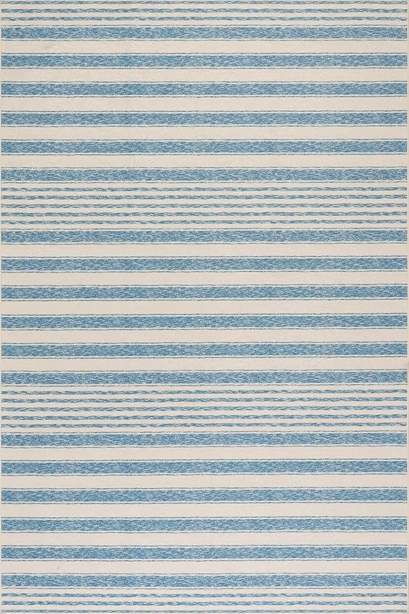 Dash & Albert Vion Blue Machine Washable Rug, Runner-2.5 X 8 Feet, Blue/Grey Stripe Pattern