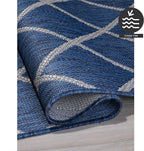 FH Home Flat Woven Outdoor Rug - Waterproof, Easy to Clean, Stain resistant - Premium Polypropylene Yarn - Moroccan Geometric Lattice - Large Patio, Deck, Sunroom - Tunis - Blue - 7ft 10 in x 10ft 9in