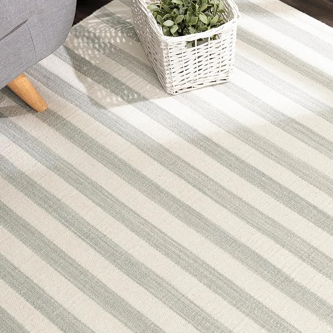 Home Conservatory Ladder Stripe Grey/Ivory Handwoven Wool 8 X 10 Feet, Grey/Ivory Stripe Pattern