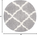 SAFAVIEH Dallas Shag Collection Area Rug - 8' Round, Grey & Ivory, Trellis Design, Non-Shedding & Easy Care, 1.5-inch Thick Ideal for High Traffic Areas in Living Room, Bedroom (SGD257G)