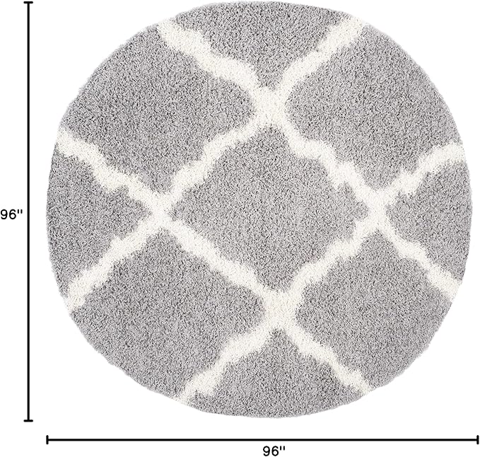 SAFAVIEH Dallas Shag Collection Area Rug - 8' Round, Grey & Ivory, Trellis Design, Non-Shedding & Easy Care, 1.5-inch Thick Ideal for High Traffic Areas in Living Room, Bedroom (SGD257G)