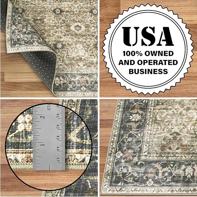 ReaLife Rugs Machine Washable Area Rug - Living Room Bedroom Bathroom Kitchen Entryway Office - Padded Low Pile Stain Resistant Premium - Boho Farmhouse Vintage - Dua - Brown Gray Beige 2'6" x 6'