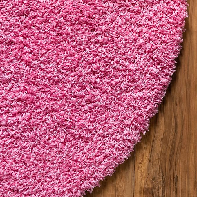 Unique Loom Solid Shag Collection Area Rug (7' 1" Round, Taffy Pink)