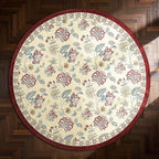 jinchan Elora 8ft Floral Round Rug for Dining Room Washable Living Room Rug Vintage Romance Design Non Slip Indoor Floor Cover Lightweight Low-Profile Throw Carpet for Bedroom Porch Patio, Red/Beige