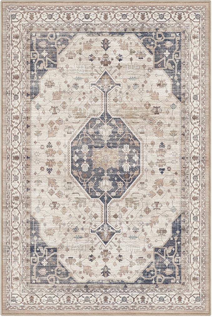 LUMI 10x14 Washable Area Rug for Living Room, Ultra Soft Traditional Rugs Non Slip with Rubber Backing, Low Profile, High Traffic, Stain Resistant Carpets, Ideal for Bedroom, Dining Room, Indoor