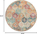 Lahome Moroccan Trellis Washable Round Area Rug, Round Rug 5ft Soft Non-Slip, Non-Shedding Distressed Circle Carpet for Bedroom Living Room Bathroom Nursery Kitchen, Cream/Multi