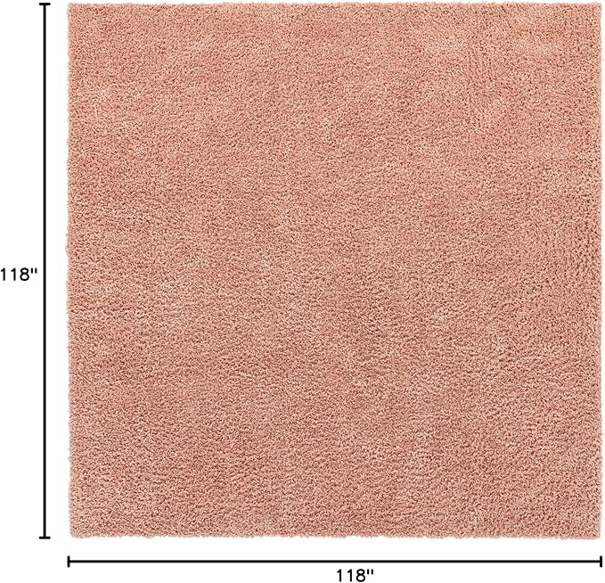Unique Loom Davos Shag Collection Area Rug - Solid (9' 10" Square, Dusty Rose)