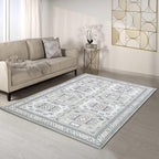 Fame Living Faded Oushak Rug, Turkish Vintage Floral Pastel Large Oversized Area Rugs for Living Room Dining Bedroom Kitchen Bathroom Nursery (848CrNv, 2' x 3')