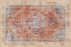 Phantoscope Washable Area Rug 8'x10' Non-Slip, Vintage Neutral Fall Rugs for Living Room, Bedroom, Dining Room, Distressed Boho Medallion Pattern, Low-Pile Foldable Floor Carpet, Rust Orange