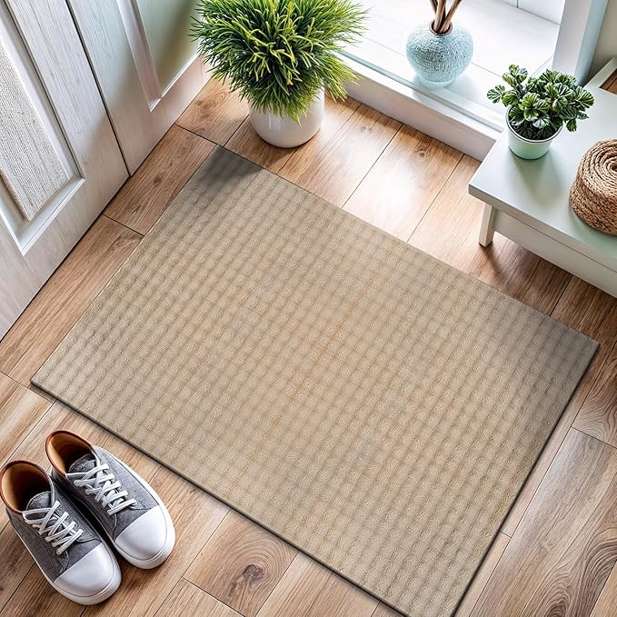 CAMILSON Modern Beige Non Slip Door Mat Rug 2x3 Ultra Soft High Pile Entryway Rugs Non Skid Rubber Backing Durable & Easy to Clean Carpet for Kitchen Bathroom Indoor Use (2 x 3 Beige)