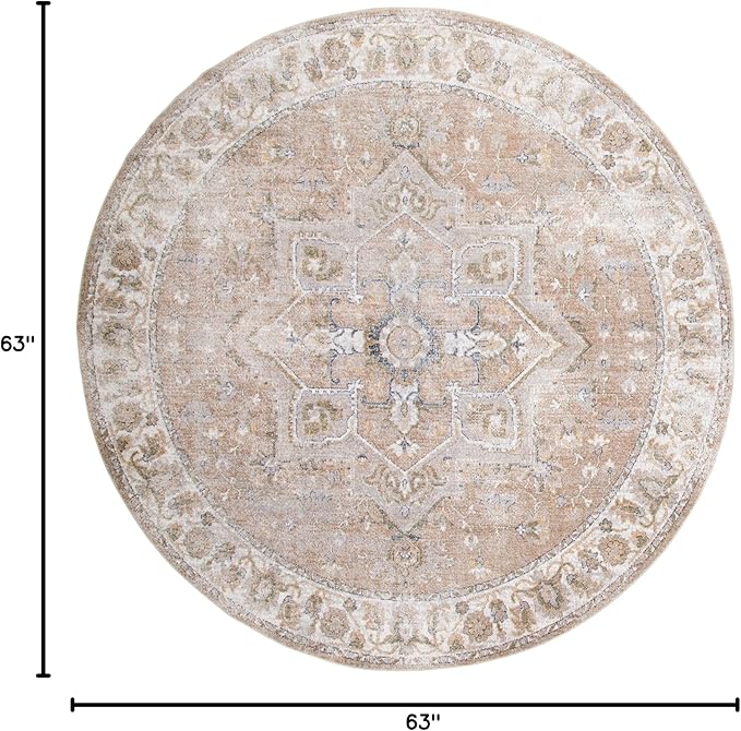 Nourison Home Astra Machine Washable Beige 5'3" x Round Area Rug - Easy Clean, Non Shedding, Bed Room, Living Room, Dining Room, Kitchen (5' x Round)
