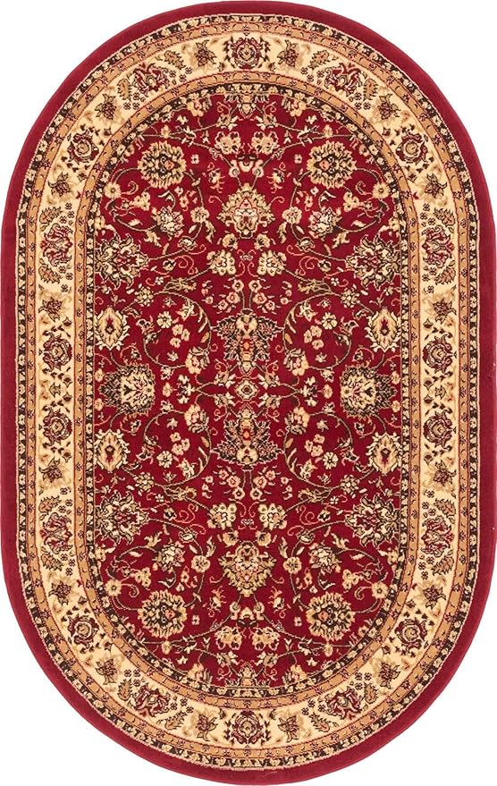 Unique Loom Sialk Hill Collection Area Rug - Washington (5' x 8' Oval Burgundy/Cream)