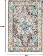 SAFAVIEH Monaco Collection Area Rug - 6'7" x 9'2", Grey & Light Blue, Boho Chic Medallion Distressed Design, Non-Shedding & Easy Care, Ideal for High Traffic Areas in Living Room, Bedroom (MNC243G)