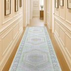 Fame Living Washable Area Rug. Modern Farmhouse. Vintage. Turkish. Bohemian. Distressed. Oriental. Traditional. Rugs for Living Room. Dining. Bedroom. Office. Entryway. Foyer. (856GrnCrm, 2'5" x 6'5")