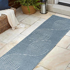 JONATHAN Y Hallie High-Low Curve Dark Blue/Cream 2x8 Indoor/Outdoor Runner Rug, Minimalist Geometric, Pet Friendly, for Patio, Backyard, Living Room, Bedroom, Office, Hose-Washable (SCN100C-28)