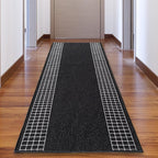 Custom Made Runner Rug for Kitchen Foyer Hallway Entry Choose Your Length 26 Inch Wide Geometric Checkered Design Black Color (19 feet x 26 inch)