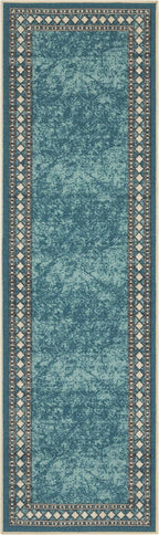 Antep Rugs Alfombras Modern Bordered 2x7 Non-Skid (Non-Slip) Low Profile Pile Rubber Backing Indoor Area Runner Rugs (Blue, 2' x 7')