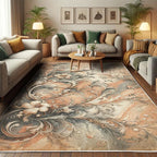 Ambesonne Floral Art Decorative Rug, Abstract Marble Print Look Victorian Curlicue Leaves Boho Flowers, Quality Carpet for Bedroom Dorm and Living Room, 4' X 5' 5", Salmon Blue Grey Eggshell