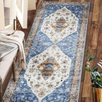 COMSLE Boho Runner Rug, 2 x 7 Ft Washable Area Rugs for Hallway Faux Wool Small Kitchen Distressed Throw Rug Non-Slip Laundry Room Carpet Runner for Entryway Indoor Door Mat Bedroom