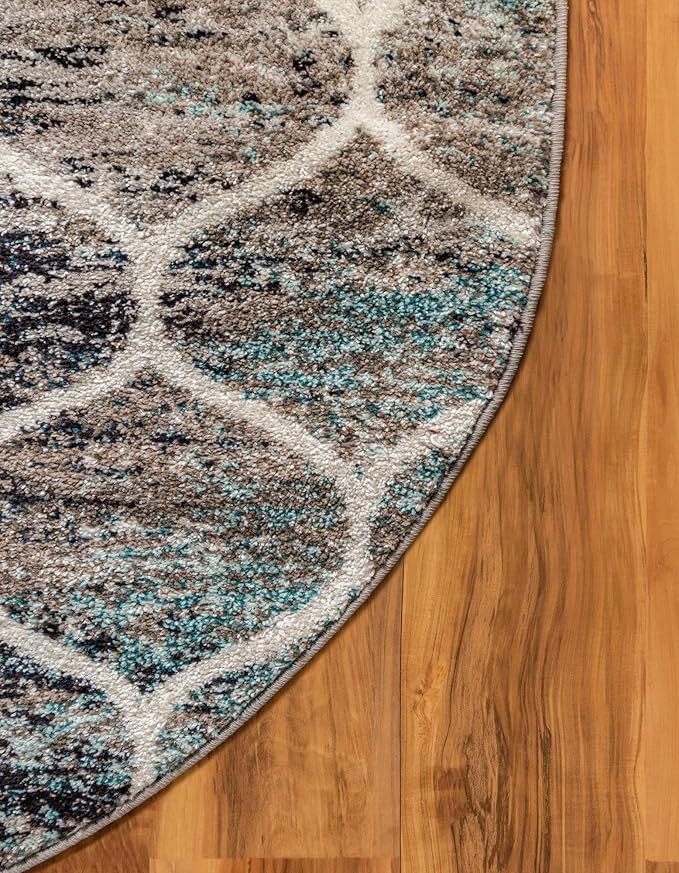 Rugs.com Lattice Frieze Collection Rug – 8' x 10' Oval Blue Multi Medium Rug Perfect for Living Rooms, Large Dining Rooms, Open Floorplans