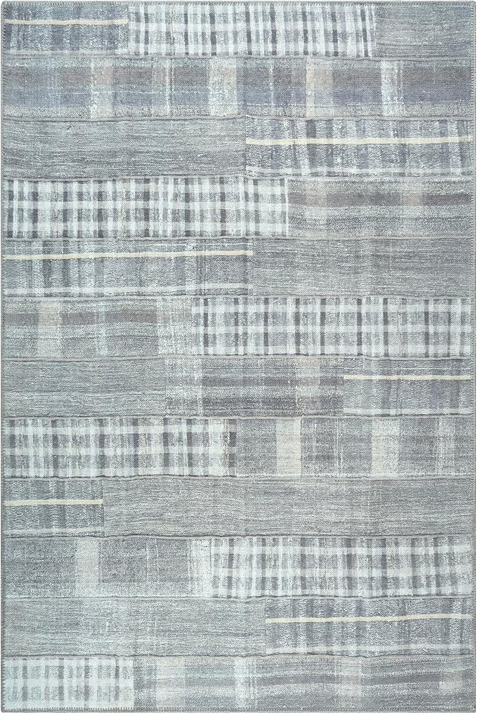 Bloom Rugs Washable Non-Slip 3' x 5' Rug - Gray Striped Area Rug for Living Room, Bedroom, Dining Room, and Kitchen - Exact Size: 3' x 5'