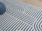 Annabel Modern Geometric Runner Rug for Kitchen, 2x7 Contemporary Arched and Linear Blue Runner, High-Low Pile Stain Resistant Carpet for Bedroom, Hallway or Entryway (2' x 7', Blue)