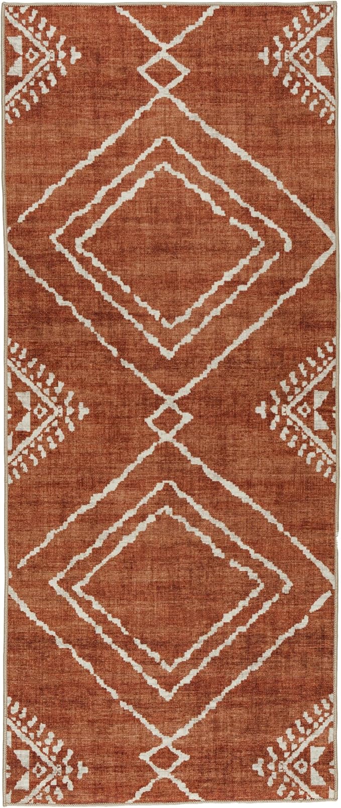 ReaLife Rugs Machine Washable Area Rug Runner - Living Room Bedroom Bathroom Kitchen Entryway Office - Padded Low Pile Stain Resistant Premium - Moroccan Diamond Tribal - Jax - Orange 2'6" x 6'