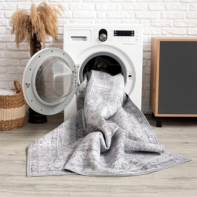 Bloom Rugs Caria Washable Non-Slip 4x6 Rug - Ivory/Gold Modern Abstract Area Rug for Living Room, Bedroom, Dining Room, and Kitchen - Exact Size: 4' x 6'
